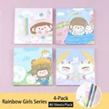 Set di 4 simpatici post-it a fumetti, motivo ragazza arcobaleno, 80 fogli ciascuno - Serie Ragazza Arcobaleno / 4 Pezzi/Confezione (80 Fogli/Confezione)
