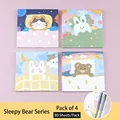 Set di 4 simpatici biglietti adesivi con animali cartoon 80 fogli per blocco per studenti - Serie Orso Addormentato / 4 Pezzi/Confezione (80 Fogli/Confezione)