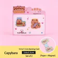 Cartoon Capybara magnetic bookmark set of 2 in burger theme with pink backing card - Burger Capybara (2D-Cartoon Animal Magnetic Bookmark) / 2-Pack