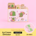Cartoon dinosaur magnetic bookmark set with ice cream theme on backing card - Ice Cream Dinosaur (2D-Cartoon Animal Magnetic Bookmark) / 2-Pack