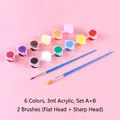 Acrylic paint set with two 6-color 3ml strips and 2 brushes on pink background - 12 Pots (3ml/Pot) + 2 Brushes / 12-Color Acrylic Paint