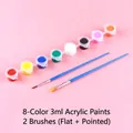 8-color 3ml acrylic paint set including 2 painting brushes (flat and pointed tips) - 8 Pots (3ml/Pot) + 2 Brushes / 8-Color Acrylic Paint