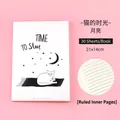 Minimalistisches A5-Notizbuch mit Katzenillustration und linierten Innenseiten - Katzenzeit - Mond (YH-4874) / 30 Blatt