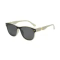 Fashionable oval retro sunglasses with beige large frames and elegant golden metal accents - Beige Frame Black Gray Lens