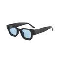Retro black square frame sunglasses featuring blue tinted lenses for UV protection - Black Frame Blue Lens