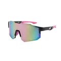 Sporty shield sunglasses with rainbow iridescent lens for cycling and outdoor protection - Black Frame Pink Mercury