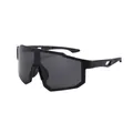 Matte black oversized cycling sunglasses featuring a one-piece wrap-around windproof lens - Black Frame Black Grey Lens
