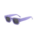 Retro square frame sunglasses in purple with thick concave design for UV protection. - Purple Frame Grey Lens