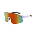 Large shield cycling sunglasses with colorful rainbow mirror lens and white frame finish - White Frame Red Mirrored Lens