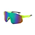 Professional neon yellow cycling sunglasses with large iridescent wrap-around lens - Yellow Frame Green Mirror