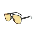 Lunettes de soleil aviateur rétro à double pont avec monture noire et verres jaunes - Monture Noire Verres Jaunes