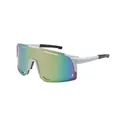 Stylish white frame integrated sports cycling sunglasses with iridescent rainbow lens - White Black Frame Pink Mirror
