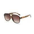 Lunettes de soleil aviateur rétro à double pont avec monture léopard et verres bruns - Monture Ecaille Verre Marron Dégradé