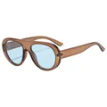 Classic oversized aviator sunglasses with transparent brown frames and light blue tinted lenses - Tea Frame Blue Lens