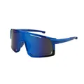 Sporty blue integrated lens cycling sunglasses with a windproof wraparound frame design - Blue Frame Blue Mirror Lens