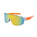 Oversized one-piece cycling sunglasses with orange white frame and reflective lens - Orange White Frame Yellow Mirror