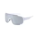 Occhiali da sole sportivi oversize con montatura bianca e lente a maschera grigia fumo - Montatura Bianca Specchio Argento