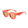 Retro chic round bubble thick frame sunglasses in coral orange with amber lenses - Pink Frame Tea Lens