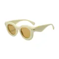 Stylish round thick frame bubble sunglasses with cream frame and amber lenses - Beige Frame Tea Lens