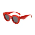 Trendy red round thick-frame bubble sunglasses with black lenses for a chic and modern look. - Red Frame Dark Grey Lens