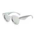 Stylish matte silver chunky round sunglasses featuring golden accents and light grey lenses - Silver Frame Silver Mirror Lens
