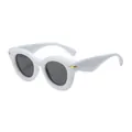 Stylish white bubble round sunglasses featuring thick frames, dark lenses and gold accents - White Frame Dark Grey Lens