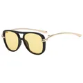 Retro double-bridge aviator sunglasses featuring yellow tinted lenses and gold metal temples - Black Frame Yellow Lens