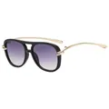 Stylish double bridge oversized aviator sunglasses with purple gradient lenses for driving - Black Frame Gradient Gray Lens