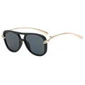 Fashionable double-beam sunglasses featuring a black frame and golden metal temples - Black Frame Black Grey Lens