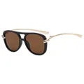 Classic black and gold double-bridge oversized aviator sunglasses with brown lenses - Black Frame Tea Lens