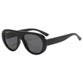 Fashionable oversized black aviator sunglasses with thick glossy frames for women - Black Frame Black Grey Lens