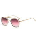 Lunettes de soleil carrées rétro à double pont avec verres dégradés rouge-rose élégants - Violet Transparent