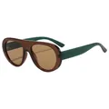 Retro oversized aviator sunglasses with brown frame and green temples for women - Tea Frame Tea Lens