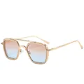 Lunettes de soleil rétro carrées à double pont avec monture dorée et verres dégradés - Monture Beige Verres Thé Bleu