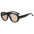Classic oversized pilot sunglasses with thick black frames and brown tinted lenses - Black Frame Light Tea Lens