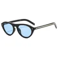 Lunettes de soleil œil-de-chat ovales vintage avec monture noire et verres bleu clair - Monture Noire Verre Bleu