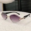 Fashionable rimless diamond-cut sunglasses featuring elegant purple gradient lenses - Black Floral Double Grey