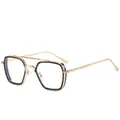 Lunettes de soleil carrées rétro à double pont avec monture or et noire élégante - Cadre Noir