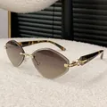 Stylish rimless diamond cut sunglasses with tortoiseshell temples and gradient lenses - Tortoiseshell Gradient Grey Green