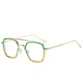 Lunettes carrées rétro à double pont avec monture dorée et accents verts et jaunes - Monture Vert Jaune