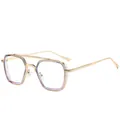 Élégantes lunettes de soleil rétro carrées à double pont en métal avec accents roses - Monture Rose Gris