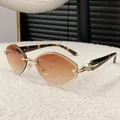 Fashionable rimless diamond cut sunglasses featuring gradient brown lenses and leopard temples - Tortoiseshell Double Brown