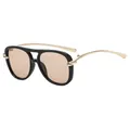 Oversized double-bridge aviator sunglasses with stylish brown lenses - Black Frame Light Tea Lens