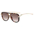 Vintage tortoiseshell aviator sunglasses with gold double bridge and gradient lenses - Tortoise Frame Gradient Tea Lens