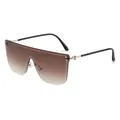 Occhiali da sole shield oversize senza montatura con lenti sfumate marroni e aste argento. - Montatura Argento Lenti Sfumate Marrone