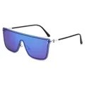 Eleganti occhiali da sole oversize senza montatura con lenti blu specchiate e aste nere - Montatura Argento Lente a Specchio Blu Scuro