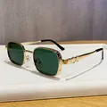 Retro vierkante zonnebril met donkergroene glazen en gepolijst gouden metalen montuur - Helder Goud Groen