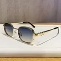 Classic vintage square sunglasses with gold metal frame and blue gradient lenses - Retro Square (98200) / Bright Gold Blue Yellow