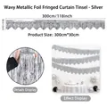 Metallic silver wave tinsel fringe curtain banner 300x30cm for festive party decoration - Silver