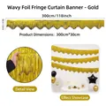 Gold wave foil fringe banner, 300cm x 30cm, perfect for birthday party decorations. - Gold